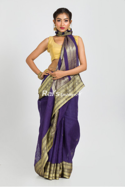 Pure Handloom Natural Fabric Linen by Linen With Handweaving Benarasi Worked Saree (RAI265)