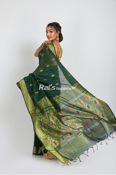 Organic Linen By Linen Saree With Handweaving Benarasi Work (RAI266)