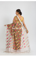 Pure Reshom Silk Saree With Handweaving Diagonally Stripes Design All Over Base (RAI269)