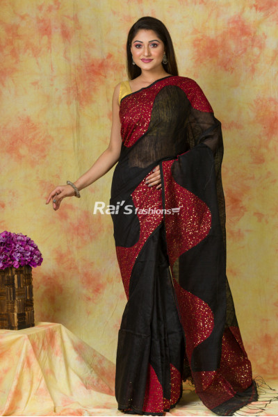 Handloom Matka Silk Saree With Sequin Work Border Design (KR315)