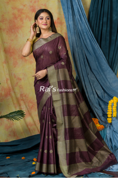 Handloom Soft Silk Saree With fine Weaving Polka Design All Over And Stripes Design Pallu (KR303)