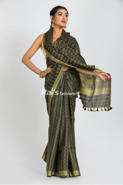 Handloom Soft Silk With All Over Laheria Pattern Self Weaving Design Saree (RAI275)