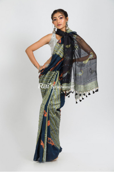 Handspun Matka Silk Saree With All Over Gicha And Zari Weaving Highlighted Stripes And Reshom Silk Jamdani Work Pallu (RAI277)