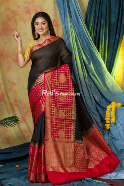 Organza Silk Saree With Contrast Color Heavy Benarasi Weaving Design Border And Pallu (KR306)