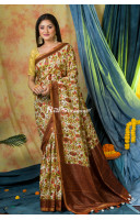 Premium Quality Printed Pure Chanderi Silk Saree With Zari Border (KR322)