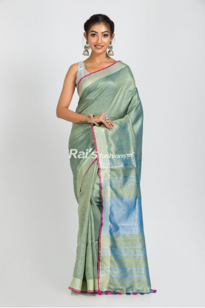 Tissue Linen Saree With Contrast Color Highlighted Piping (RAI281)