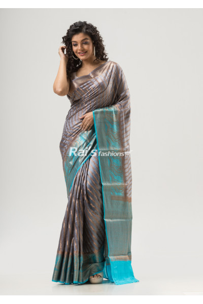 All Over Zari Stripes Design Dupion Silk Saree (KR1610)