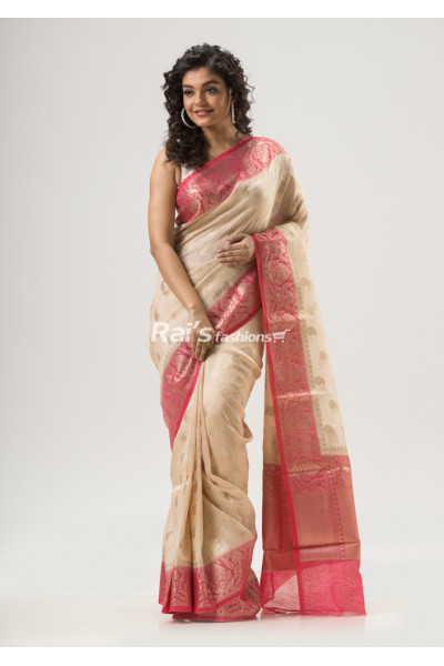 Benarasi Butta Worked Silk Linen Saree (KR1615)