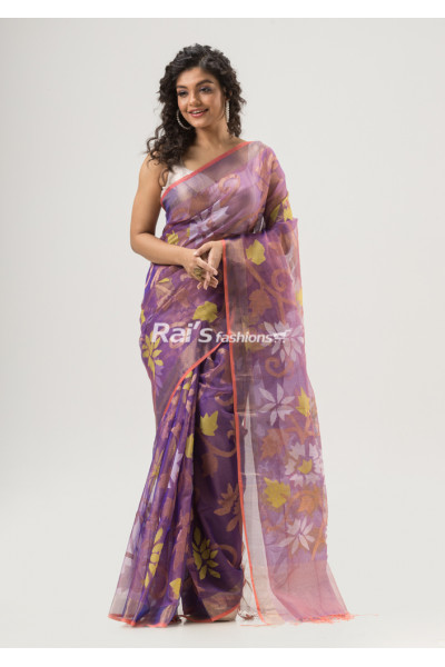 All Over Jamdani Work Design Purple Muslin Silk Saree (KR1621)