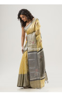 All Over Embroidery And Mirror Work Design Tissue Linen Saree (KR1691)