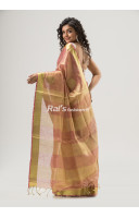 All Over Golden Zari Worked Tissue Linen Saree With Stripes Pattern Pallu (KR1631)