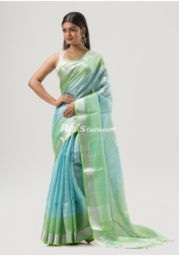 Silver Zari Border Weaving Tissue Linen Saree (KR1641)