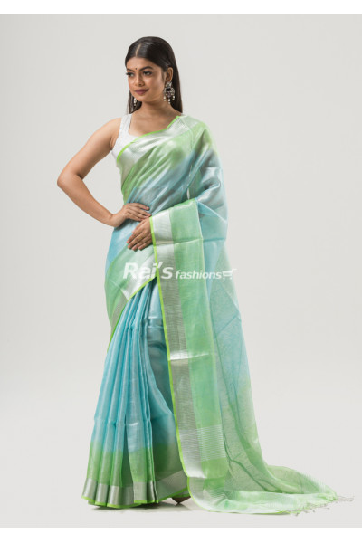 Silver Zari Border Weaving Tissue Linen Saree (KR1641)