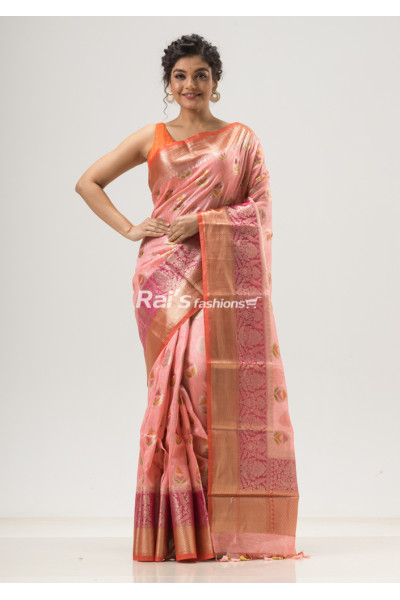 All Over Banarasi Butta Weaving Baby Pink Silk Linen Saree (KR1675)