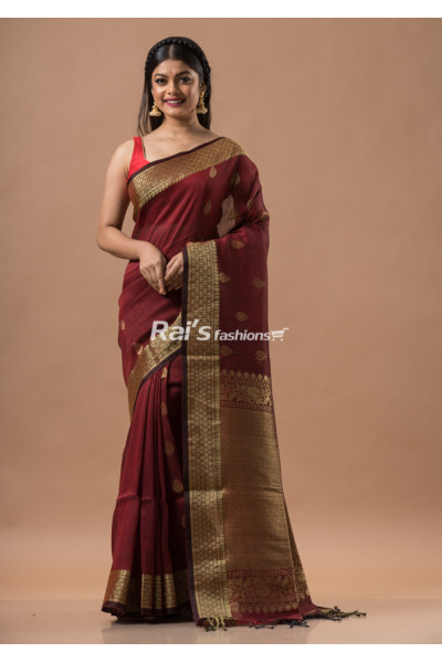 All Over Banarasi Work Design Organic Linen Saree (KR1654)
