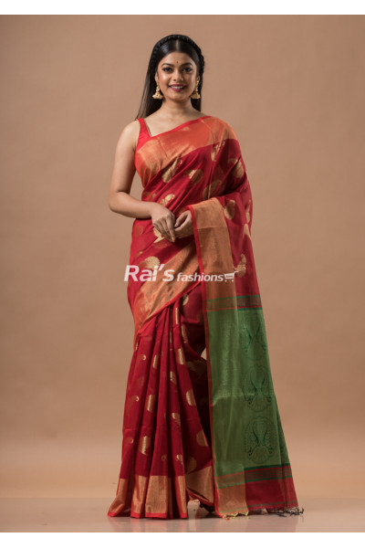 All Over Butta And Contrast Color Pallu Design Cotton Silk Saree (KR1653)