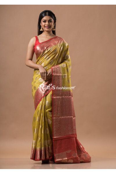 Dupion Cotton Silk Banarasi Butta Work Weaving Saree (KR1662)