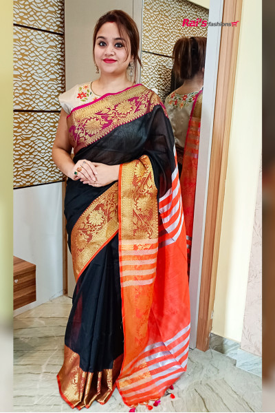 Handloom Cotton Silk Saree With Benarasi Weaving Border And Contrast Color Pallu (KR893)