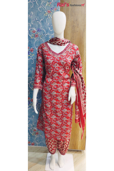 All Over Printed Red Cotton Dress (KR1490)