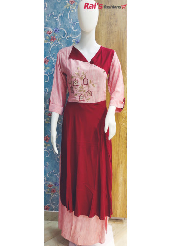 Embroidery Worked Rayon Long Gown (KR1522)