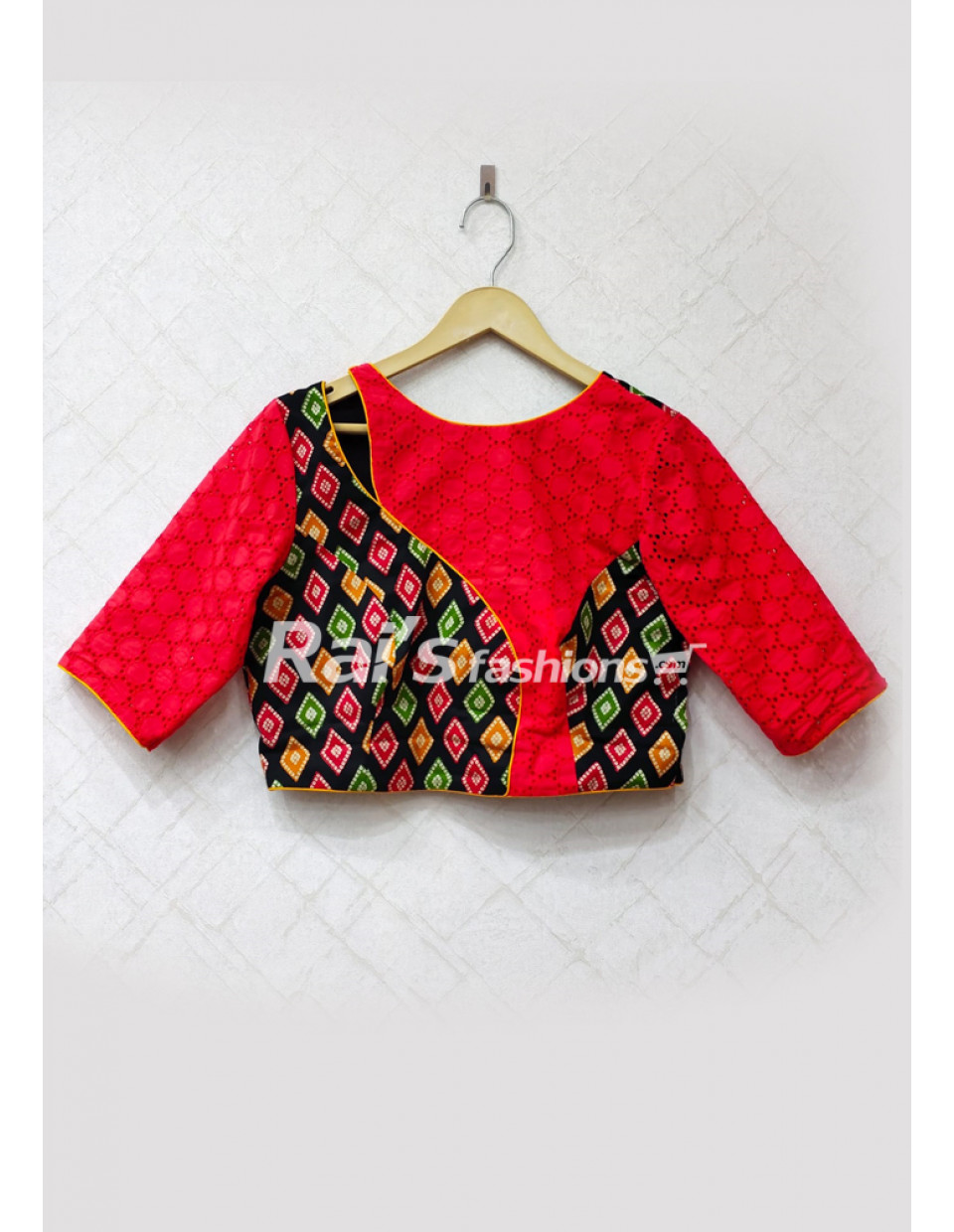 Black & Red Patch Work Design Cotton Designer Blouse (RAI8925)