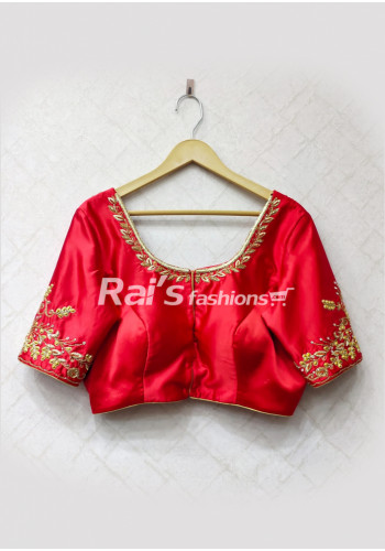 Red Color All Over Ari Worked Satin Designer Blouse (RAI8961)