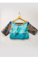 Sky Color Silk Material With Heavy Embroidery Designer Blouse (RAD91)