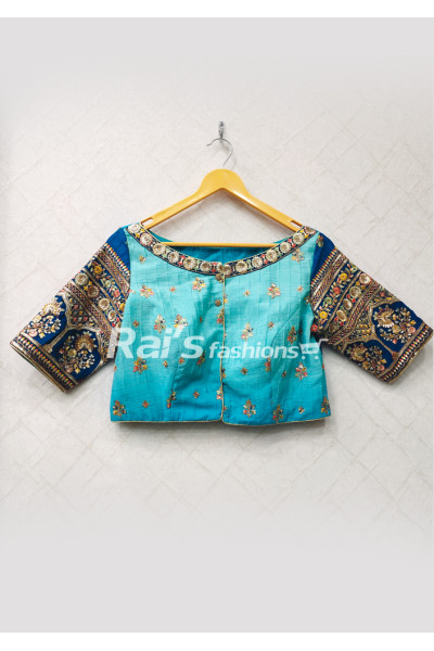 Sky Color Silk Material With Heavy Embroidery Designer Blouse (RAD91)