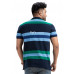 Navy Blue And Green Striped Cotton Polo Collar T-shirt (NS56)
