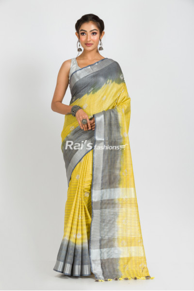 Handloom Dupion Cotton Saree With Contrast Color Dye Border And Badhni Butta Printed Saree (RAI295)