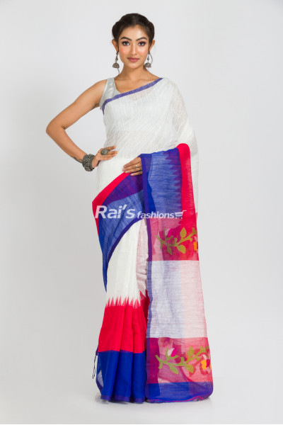 Handloom Matka Silk Saree With Traditional Jamdani Work Pallu And Contrast Color Border (RAI294)