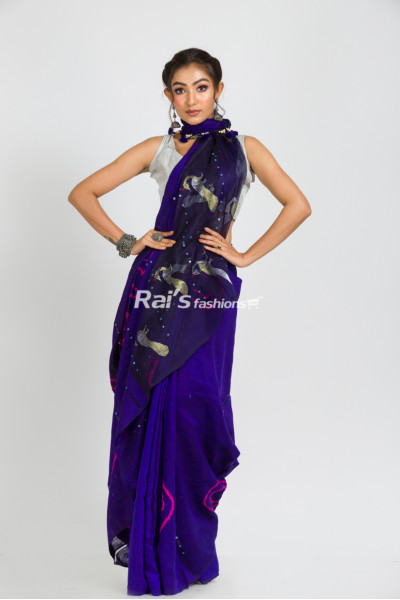 Handspun Matka Silk Saree With All Over Shibori Printed Butta And Zari Weaving Highlighted Stripes And Reshom Silk Jamdani Work Pallu (RAI296)