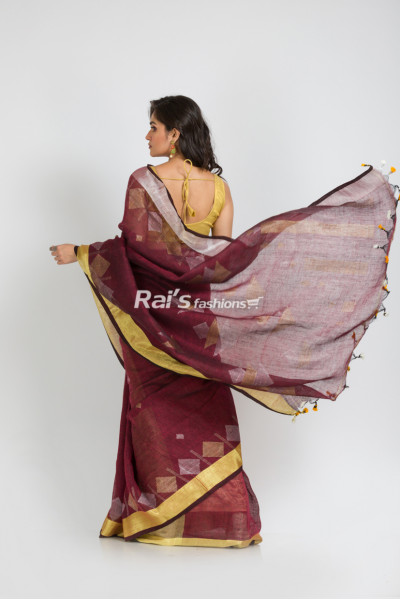 Natural Fabric Linen By Linen With Handweaving Zari Work (RAI304)