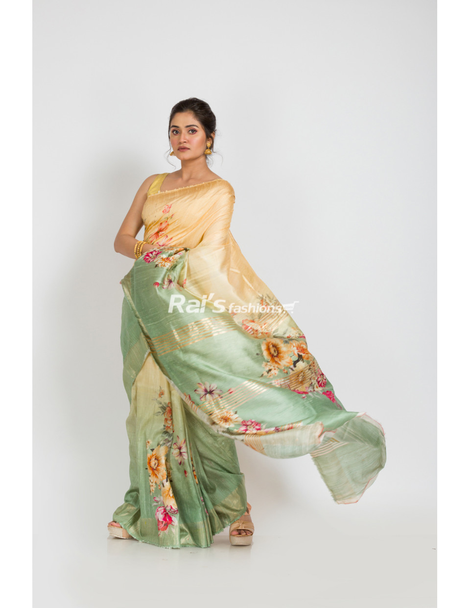 Pure Handloom Dupion Silk Saree With Digital Print All Over (RAI297)