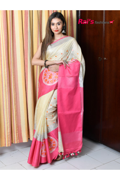 Fine Linen By Linen Saree With Fine Embroidery Work All Over And Contrast Color Border (RAI139)