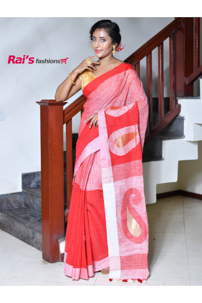 Handloom Khadi Cotton Saree With Handweaving Work (RAI171)