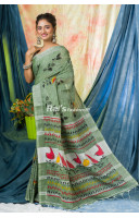 Handloom Khadi Cotton Saree With Sliver Zari Border And All Over Printed (KR206)
