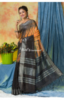 Handloom Silk Cotton Saree With Shibori Print All Over And Fine Silver Zari Waving Border (KR223)