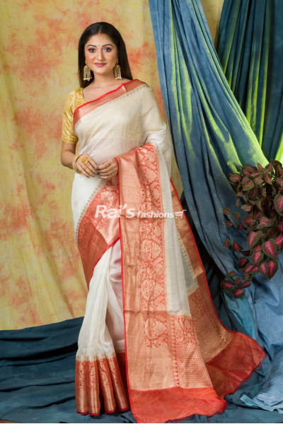 Handloom Silk Linen Saree With Fine Handweaving Heavy Worked Pallu And Border (KR210)