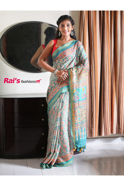 Handloom Cotton Slub All Over Printed Saree (RAI174)