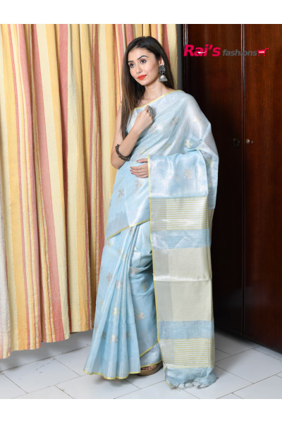 Handweaving Butta Design Worked Tissue Linen Saree (RAI163)