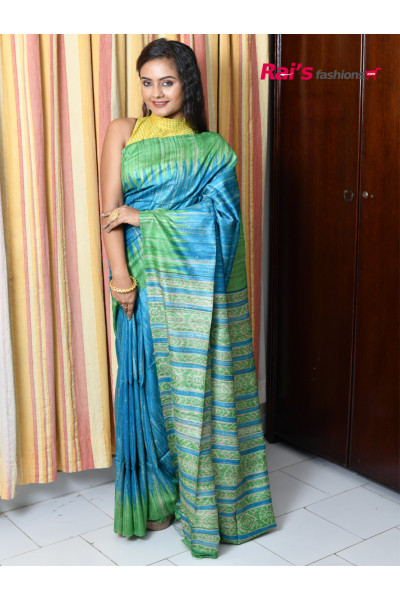 Pure Handloom Gicha Silk Saree With Contrast Color Temple Pattern Printed Border And Kotki Printed Stripes Pallu (RAI152)
