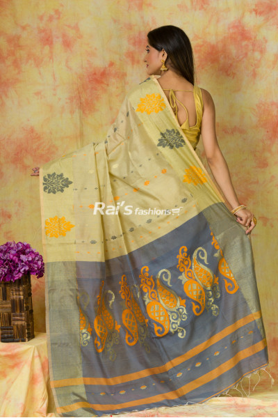 Handloom Cotton Silk Saree With Fine Handweaving Tangail Jamdani Work (KR267)