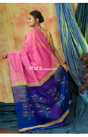 Handloom Cotton Silk Saree With Sequin Stripes And Contrast Color Handweaving Jamdani Work Pallu (KR287)