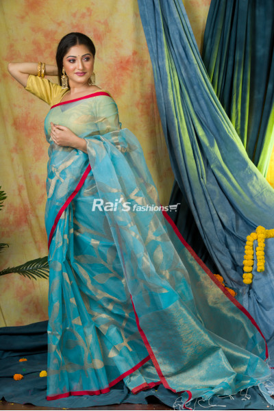 Handloom Muslin Silk Saree With Zari Weaving Traditional Jamdani Work All Over (KR252)