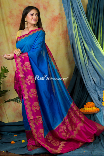 Handloom Silk Saree With Heavy Weaving Design Worked Contrast Color Border And Pallu (KR254)