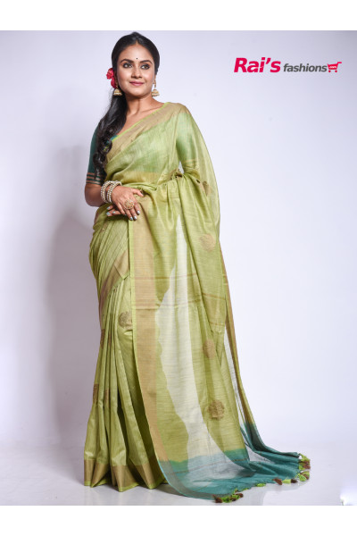 Handloom Soft Dupion Silk Cotton With Fine Weaving Butta Design (RAI203821)