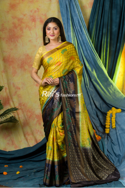 Handmade Soft Silk Saree With Heavy Weaving Worked All Over Base And Contrast Color Dye Border And Pallu (KR273)