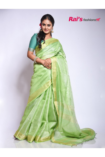 Handloom Tissue Linen Saree With All Over Weaving Fine Stripes Design (RAI205421)