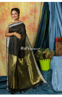 Organic Linen Saree With Silver Zari Border And All Over Weaving Butta Design (KR290)